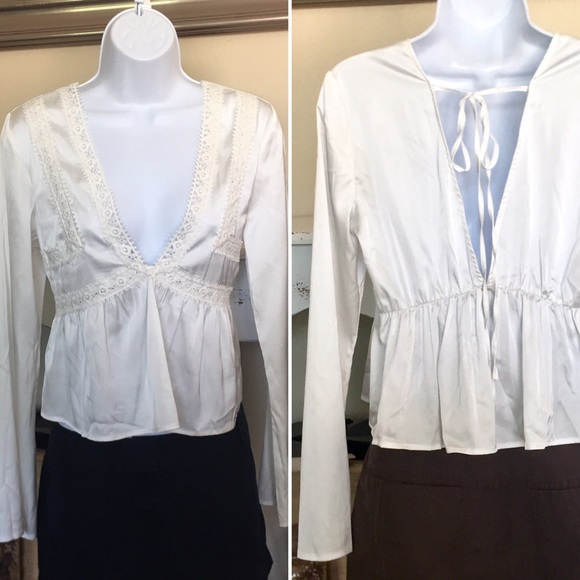 Zaful Tops - 3/$25 ZAFUL Boho White Deep Plunge V-Neck Blouse